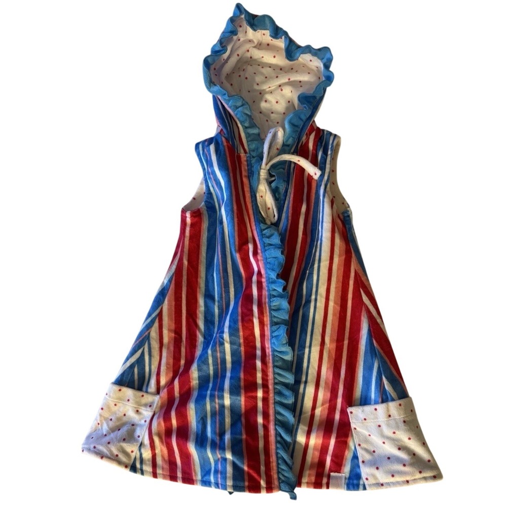 SweetHoney Girls 2T Hooded Swim Cover Up Red‎ Blue Pink Stripes Dots Beachwear